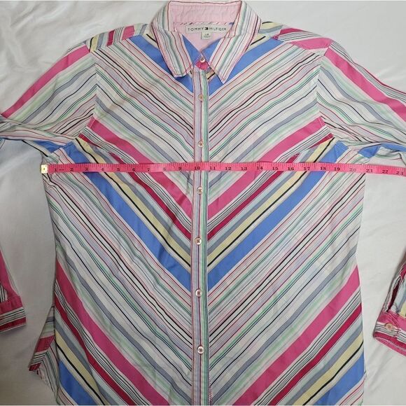 TOMMY HILFIGER Y2K rainbow striped button up shirt L - Picture 8 of 9